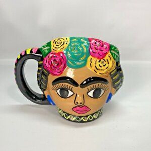 Frida Kahlo Coffee Mug 3D Hand Painted - Florals Mexican Artist - 16 fl oz